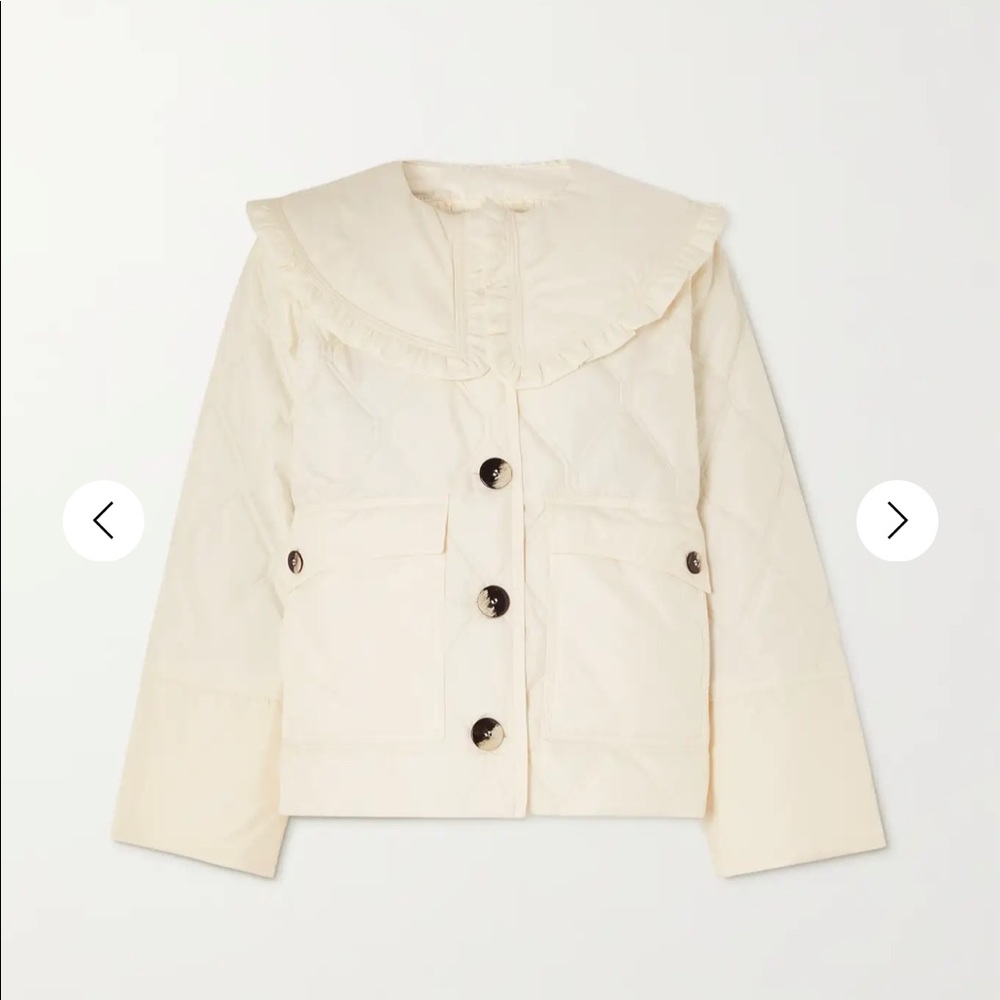 Ganni ruffled quilted recycled shell jacket